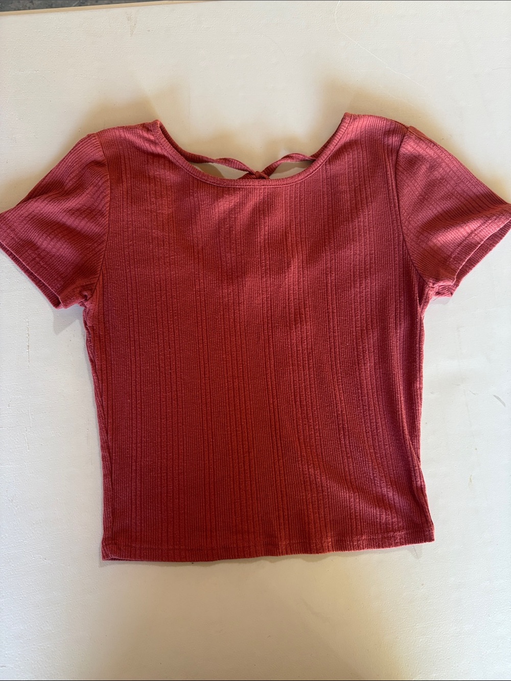 Caution To The Wind Ribbed Short-Sleeve Top in Rose